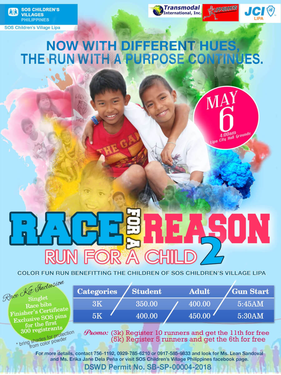 Race for a Reason, Run for a Child 2: SOS Children’s Village in Lipa holds first-ever Color Fun Run SOS